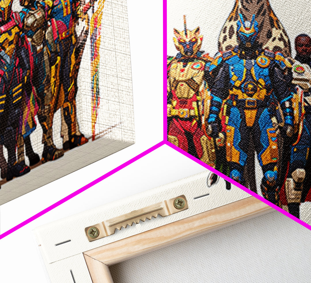 Afrofuturist Safari Warriors With Giraffes, African Wall Art, Framed Canvas Print, Tribal Queen Art, Bold Home Decor Gift