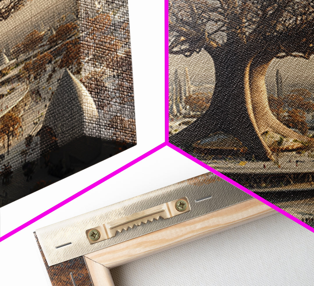 Giant Baobab Future City At Sunset, African Landscape Wall Art, Framed Canvas Print, Afrofuturism Decor, Statement Art For Living Room