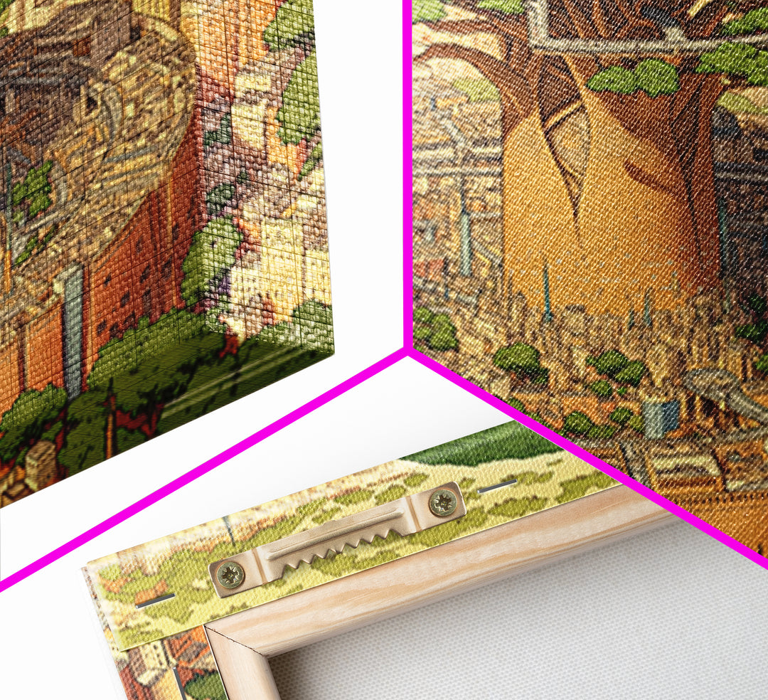 Illustrated Baobab Megacity, African Tree Wall Art, Framed Canvas Print, Afrofuturism Decor, Statement Cultural Home Decor Gift