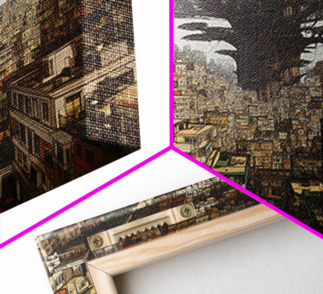 Upside Down Baobab Cityscape, African Abstract Wall Art, Framed Canvas Print, Urban Wall Art, Afrofuturism Statement Home Decor