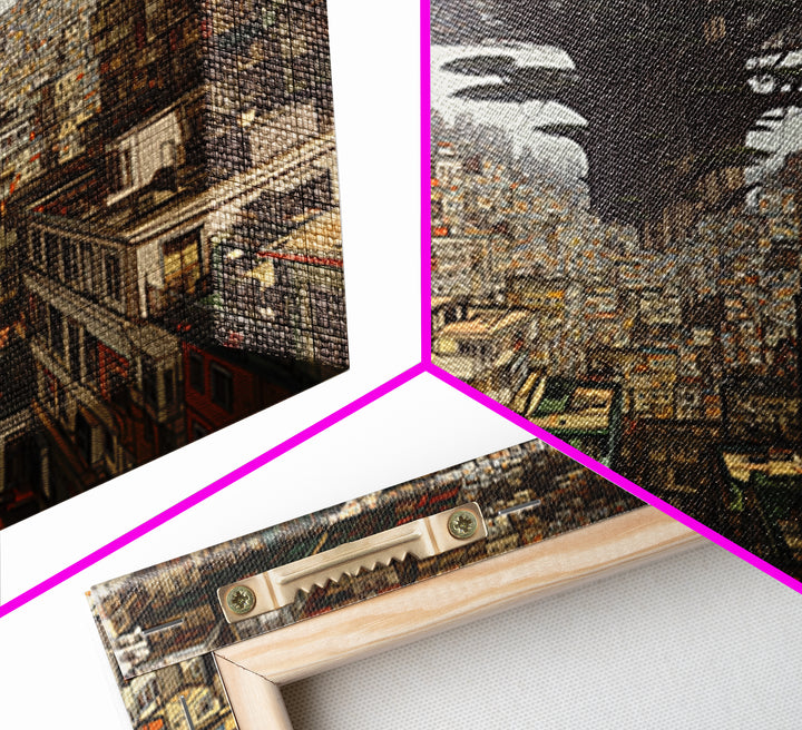 Upside Down Baobab Cityscape, African Abstract Wall Art, Framed Canvas Print, Urban Wall Art, Afrofuturism Statement Home Decor