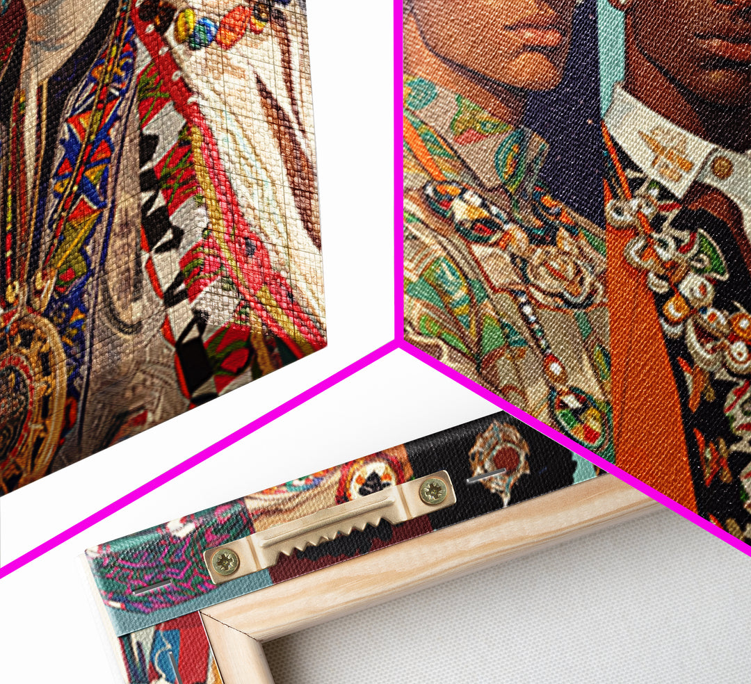 Six Regal African Portraits Wall Art, African Fabric, Nigerian Fashion Art, Black Beauty Art, Colorful Portrait Canvas Print