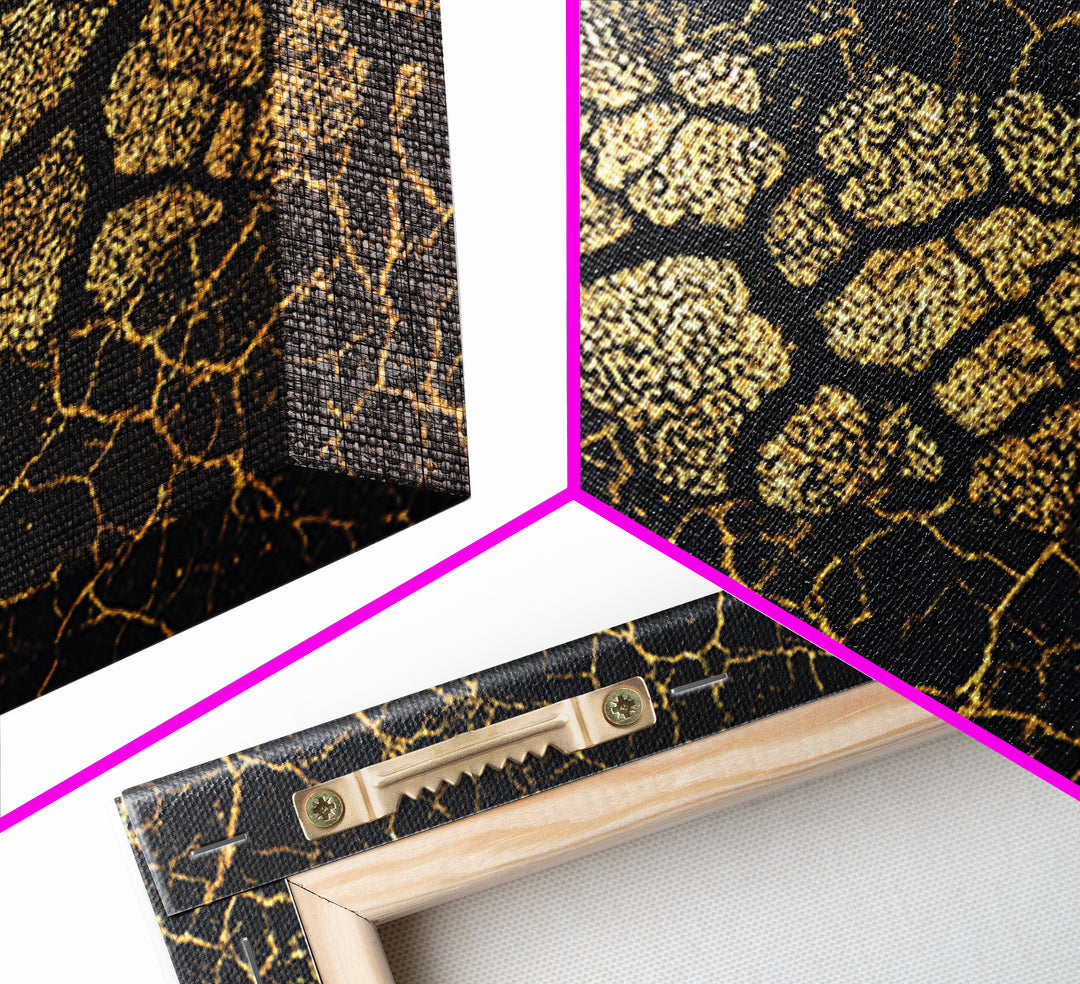 Gold Cracked African Map Pattern On Black Texture Wall Art, Abstract African Art Print, Luxury Earth Tone Home Decor Gift