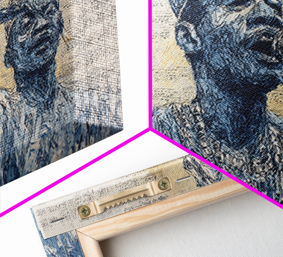 Blue Ink African Musicians Singing In Traditional Hats Wall Art, Cultural Portrait Art Print, Black History Home Decor Gift