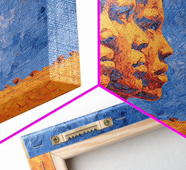 Three African Women Profiles Canvas Print, Orange Blue Portrait Wall Art, Black Beauty Art, Afrocentric Home Decor Art Gift