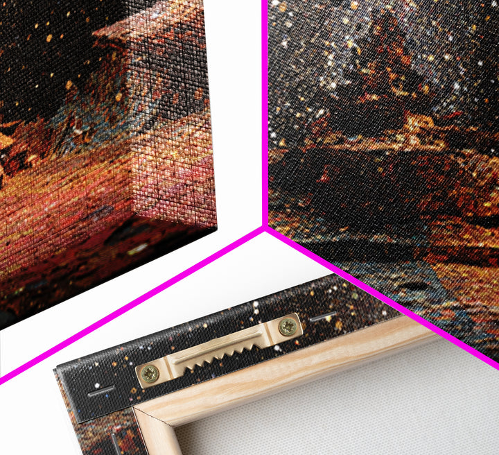 Ancient Starry African Temple Canvas Print, Mystical Wall Art, Black And Gold Art, Spiritual Cultural Home Decor Unique Gift