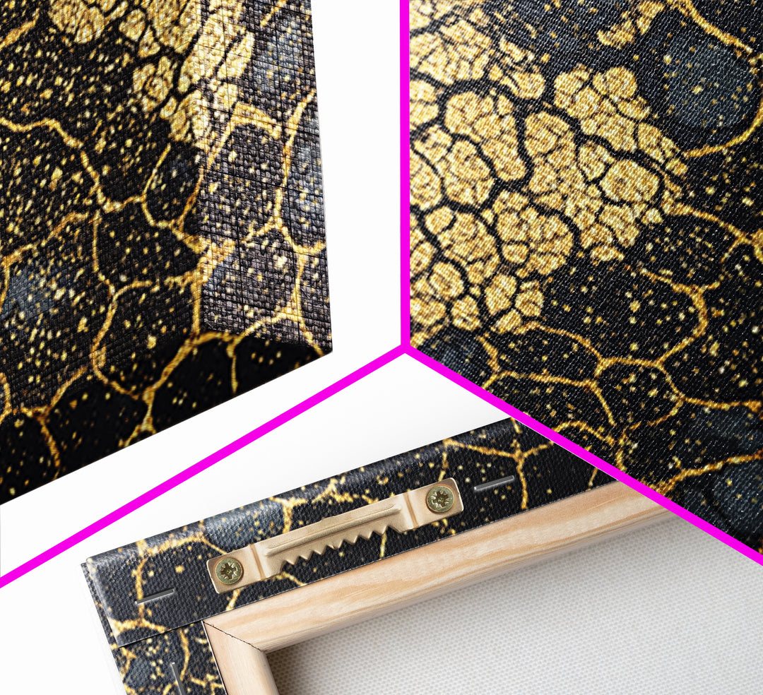 Black And Gold Crackle Abstract Canvas Print, Luxury Wall Art, Textured Art Print, Modern Home Decor, Statement Piece, Bold Artwork