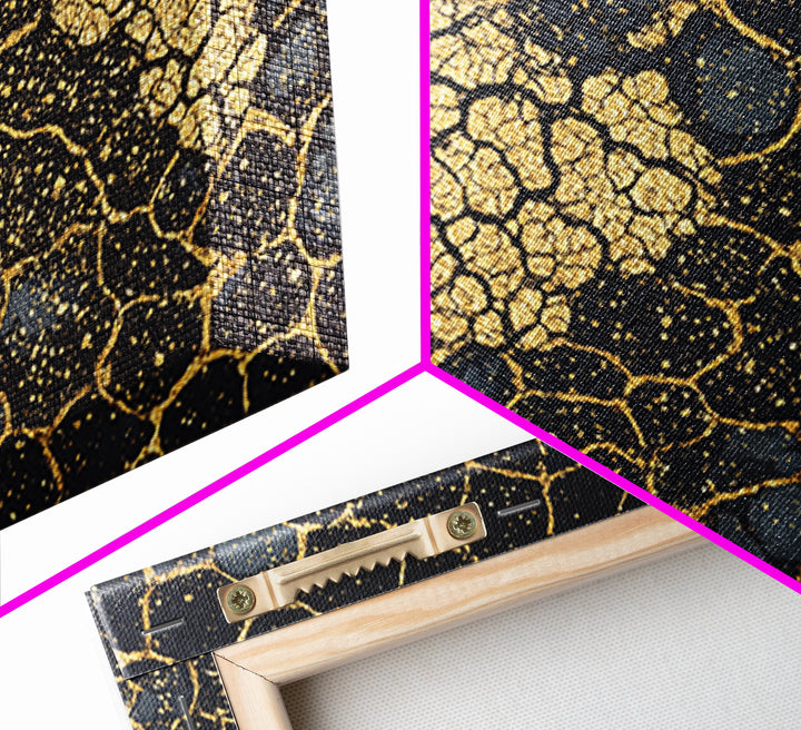 Black And Gold Crackle Abstract Canvas Print, Luxury Wall Art, Textured Art Print, Modern Home Decor, Statement Piece, Bold Artwork