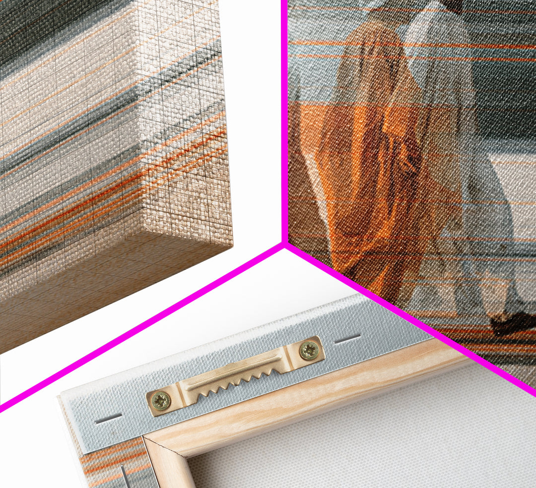 Three Robed Travelers In Motion Wall Art, African Inspired Modern Canvas, Cultural Home Decor, Statement Living Room Print