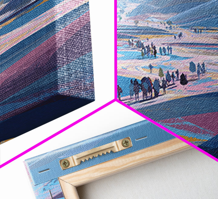 Pastel Mountain Valley Caravan Wall Art, African Landscape Inspired Travel Print, Blue Pink Nature Scene Art, Large Decor