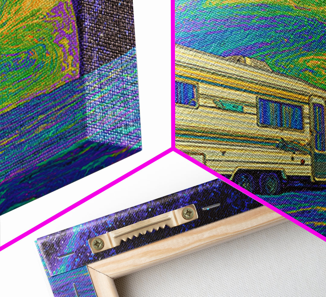 Retro Camper On Psychedelic Alien Planet Canvas Print, Digital Art, Afrofuturism Decor, Space Travel Poster, Unique Wall Decor