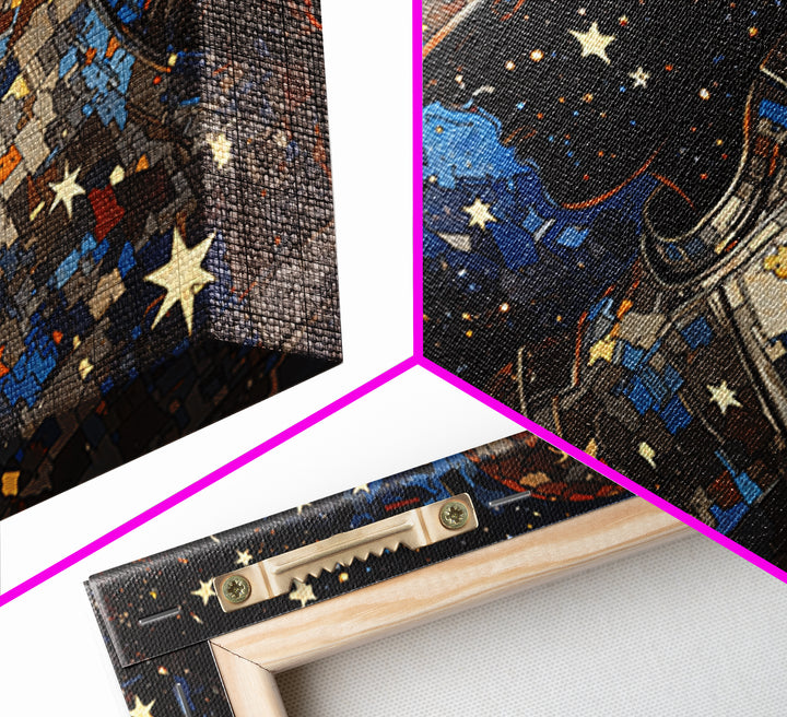 Star Filled Cosmic Warrior Portrait Framed Canvas Print, African Warrior Art, Afrofuturism Decor, Bold Contemporary Art Print