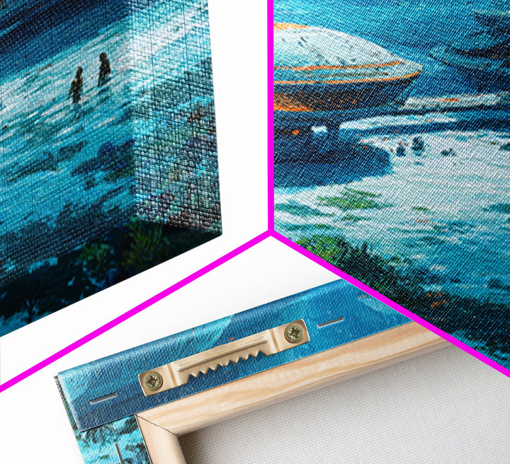 Blue Futuristic African Village Canvas Print, Afrofuturism Decor, Sci Fi Landscape, Modern Canvas Art, Unique Home Decor Gift
