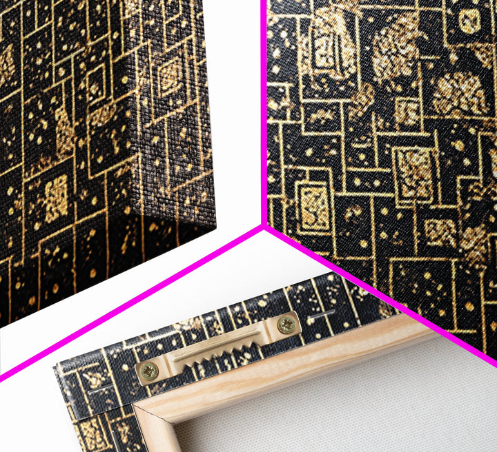 Gold Linear Geometric Maze Canvas Print, African Abstract Art, Black And Gold Art, Luxury Canvas Art, Elegant Wall Decor