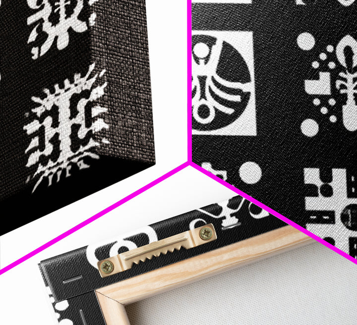 Black And White African Tribal Symbols Wall Art, Geometric Pattern Print, Afrocentric Decor, Modern African Art, Bold Office Decor