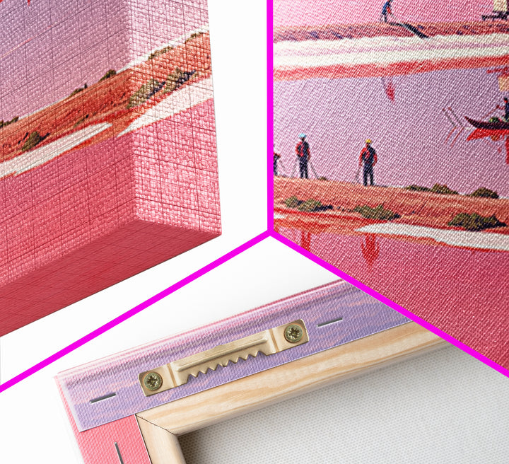 Pink African Salt Lake With Boats Wall Art, Senegal Inspired Landscape, Pastel Travel Print, Coastal Home Decor, Unique Gift