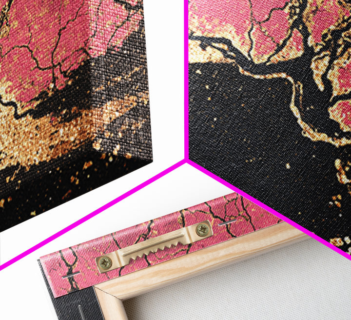 Pink Black And Gold Cracked Abstract Wall Art, Textured Canvas Print, Luxury Modern Decor, Earth Tone Statement Piece Unique Gift