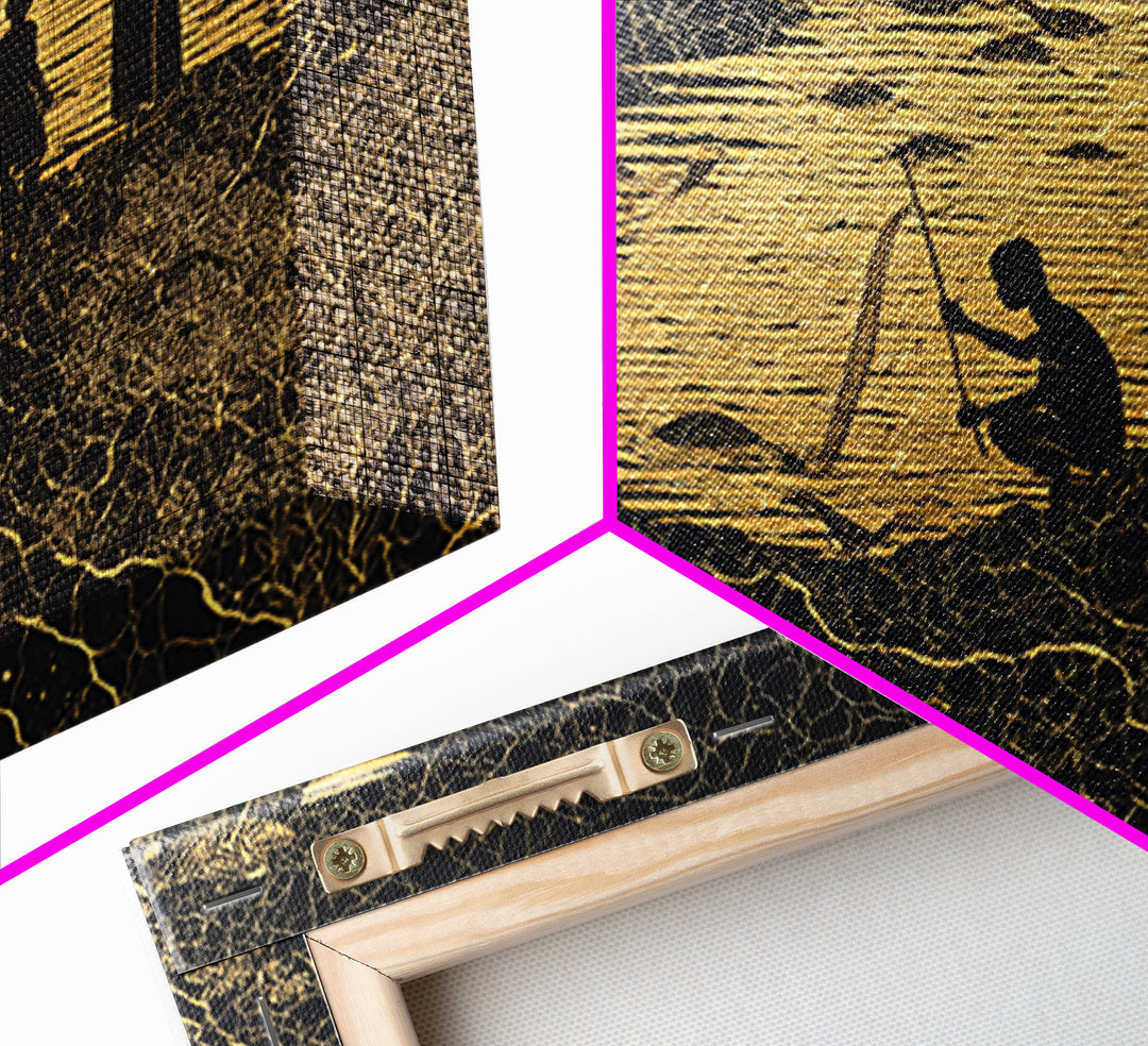 Golden River Village Silhouettes Wall Art, African Wall Art, Black Culture Art, Tribal Landscape, Cultural Home Decor Gift