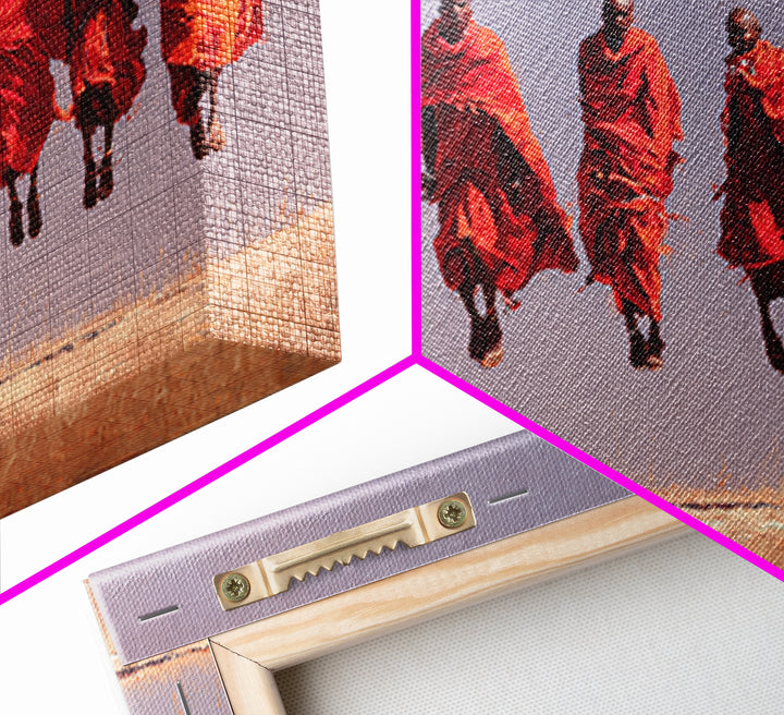 Seven Red Robed Maasai Jumpers Wall Art, African Tribal Art, East Africa Painting, Bold Wall Decor, Empowered Women Gift