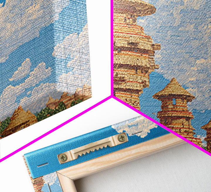 Sunlit African Village Towers Canvas Print Traditional African Architecture Wall Art Earth Tone Safari Decor Cultural Art Print