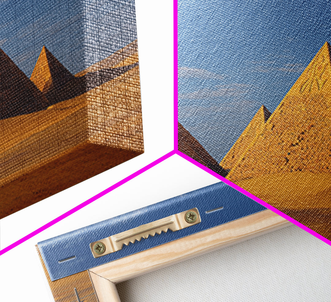 Golden Egyptian Pyramids Desert Wall Art African Egyptian Art Print Ancient African Landscape Travel Poster Home Decor Canvas Print