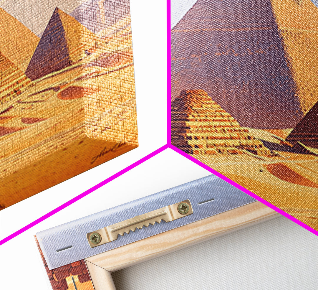 Warm Sunset Egyptian Pyramids Framed Canvas Print African Egyptian Art Ancient Desert Landscape Wall Decor Travel Poster Gift