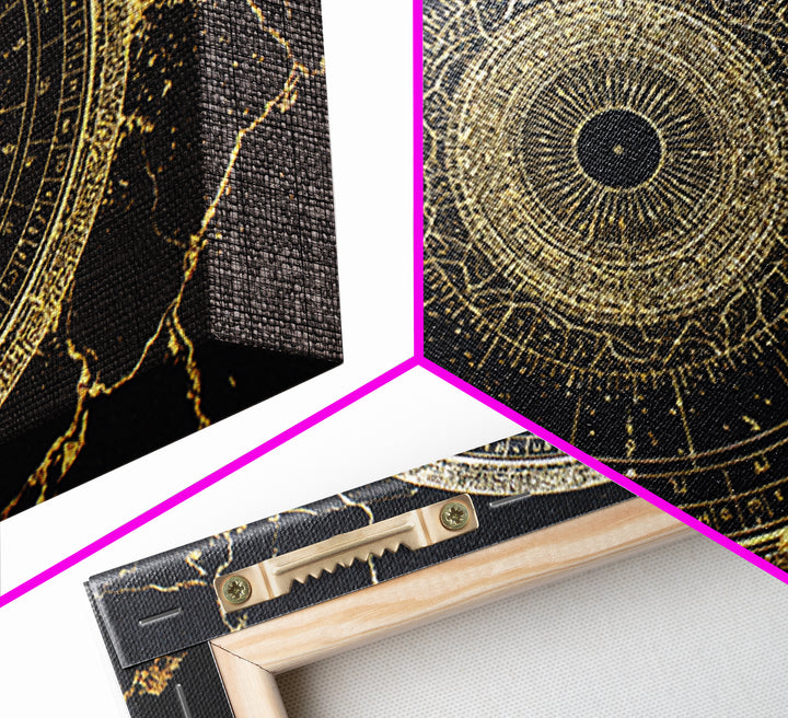 Gold Zodiac Wheel Framed Canvas Print, Astrological Chart Wall Decor, Celestial Astronomy Art, Mystical Home Decor Gift Idea
