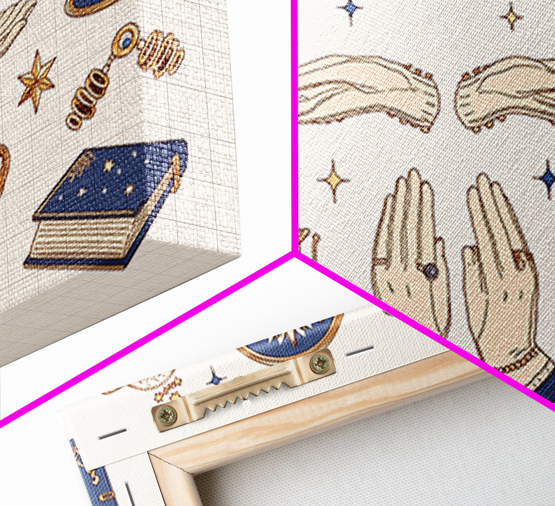 Mystic Witch Hands And Stars Wall Art, Occult Objects Illustration, Tarot Celestial Decor, Boho Spiritual Gift For Her Print