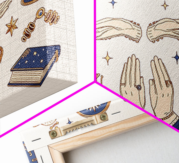 Mystic Witch Hands And Stars Wall Art, Occult Objects Illustration, Tarot Celestial Decor, Boho Spiritual Gift For Her Print