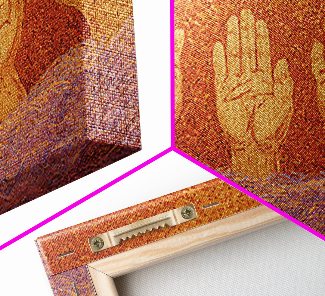 Golden Raised Hands Wall Art, Orange Mosaic Spiritual Painting, Empowerment Prayer Decor, Abstract Contemporary Home Gift