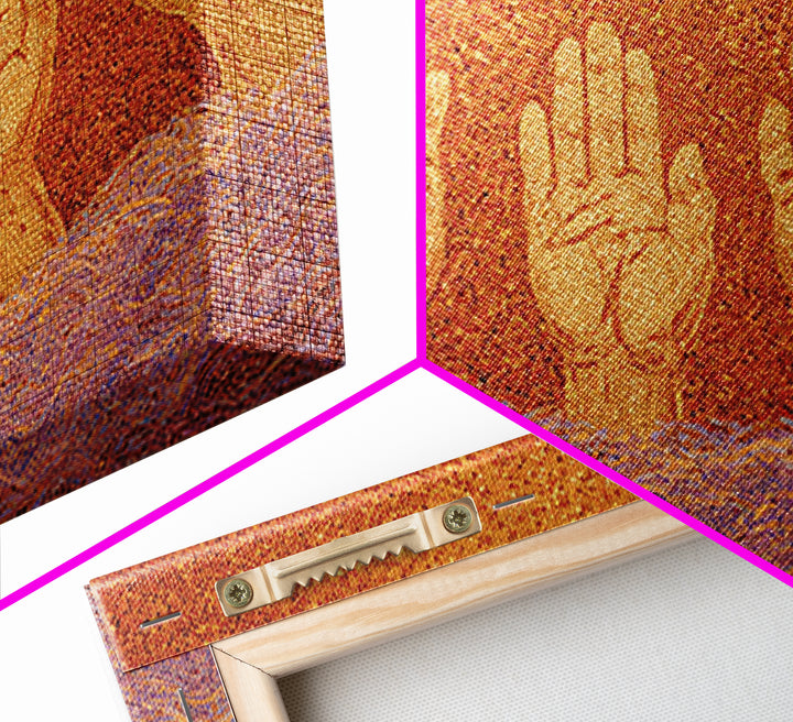 Golden Raised Hands Wall Art, Orange Mosaic Spiritual Painting, Empowerment Prayer Decor, Abstract Contemporary Home Gift