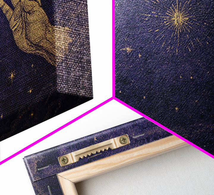 Celestial Reaching Hands Wall Art, Purple Starry Night Spiritual Decor, Mystical Astronomy Print, Dreamy Home Gift For Her