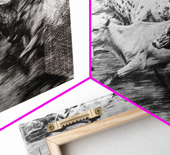 Black And White Running Cattle Wall Art, African Safari Animal Print, Rustic Farmhouse Decor, Western Herd Canvas Artwork