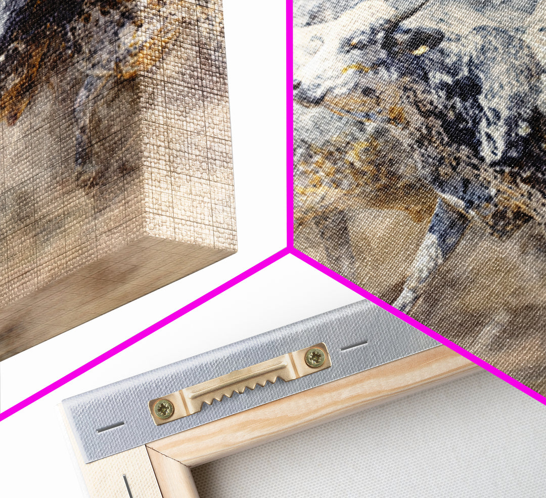 Dusty Spotted Bulls Racing Across Plain Canvas Print, African Safari Animal Art, Neutral Earth Tone Wall Decor Gift For Home