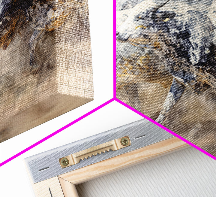 Dusty Spotted Bulls Racing Across Plain Canvas Print, African Safari Animal Art, Neutral Earth Tone Wall Decor Gift For Home