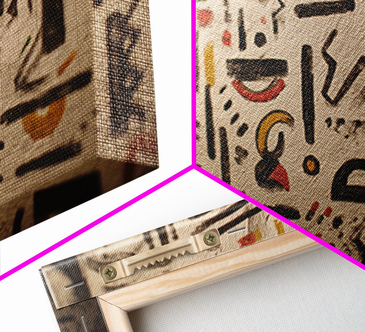 Ancient Painted Glyphs On Textured Cloth Canvas Print, African Patterns Wall Decor, Tribal Abstract Art, Cultural Home Decor