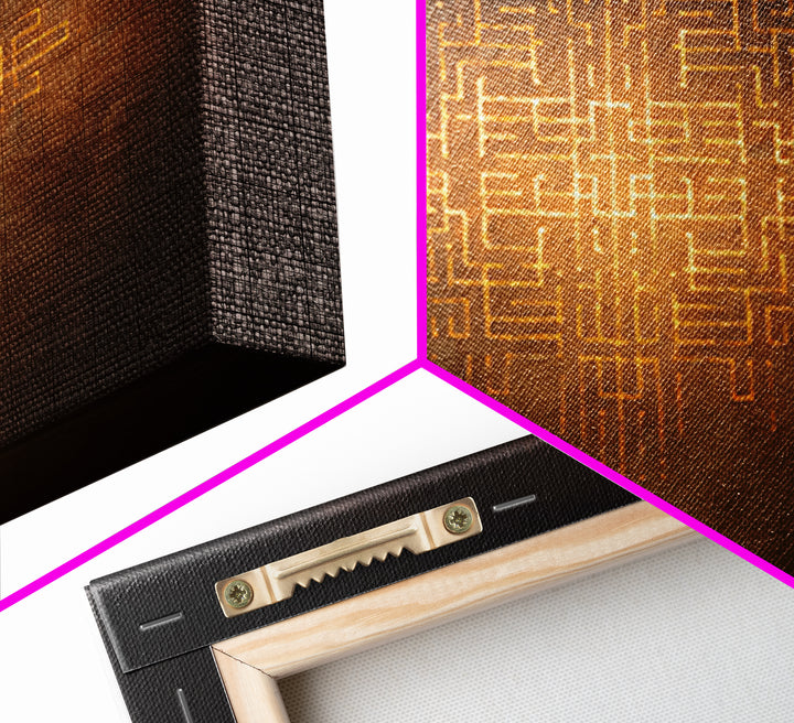Glowing Gold Geometric Totem Canvas Print, African Abstract Wall Decor, Spiritual Symbol Art, Warm Brown Luxury Home Decor