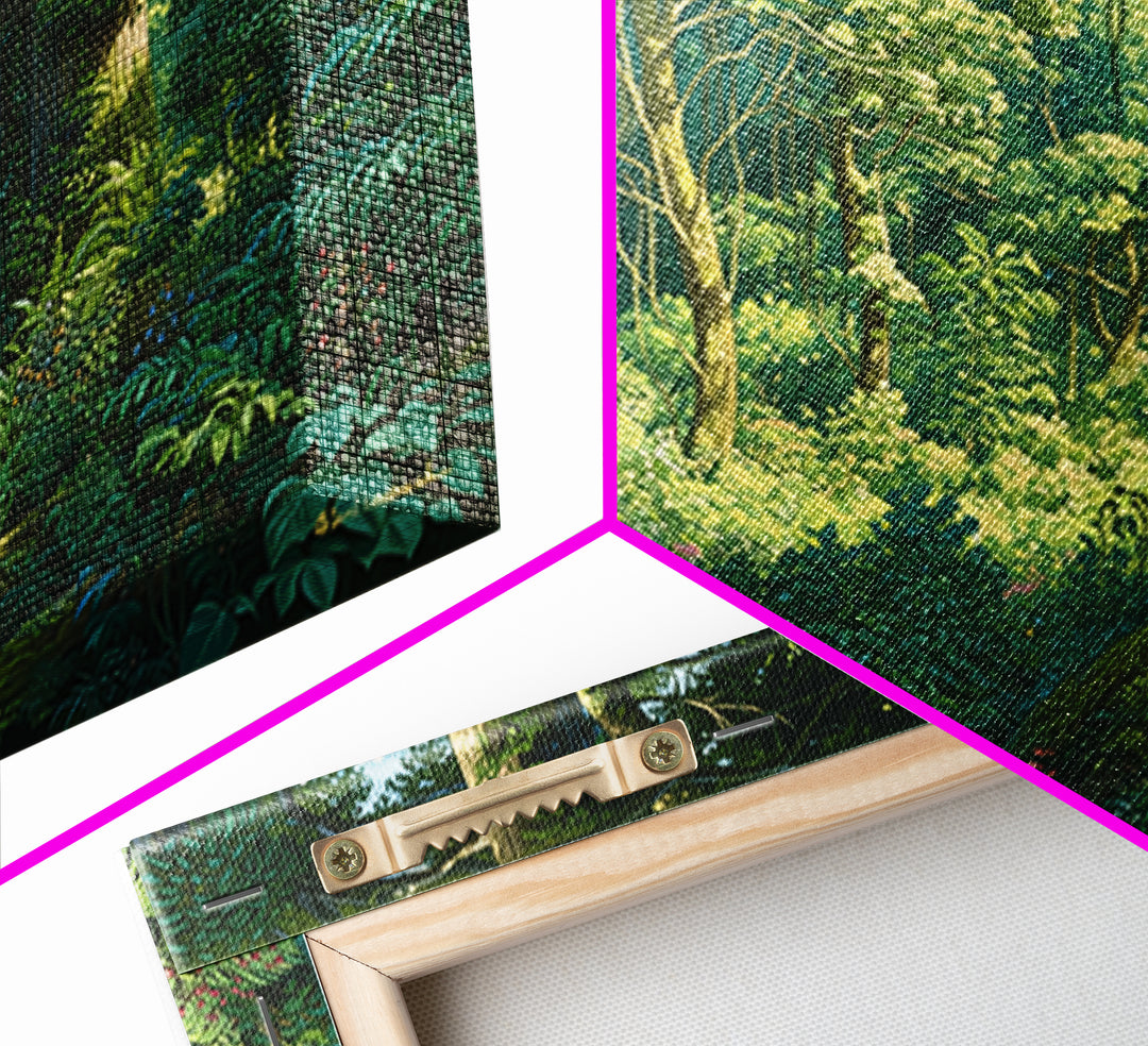 Sunlit Lush African Jungle Wall Art, Green Forest Landscape Canvas, Nature Scene Decor, Boho Living Room Statement Gift, Home Decor