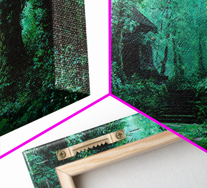 Emerald Forest Ruins And Stone Steps Canvas Print, African Landscape Wall Decor, Mystical Jungle Art, Dreamy Green Home Decor