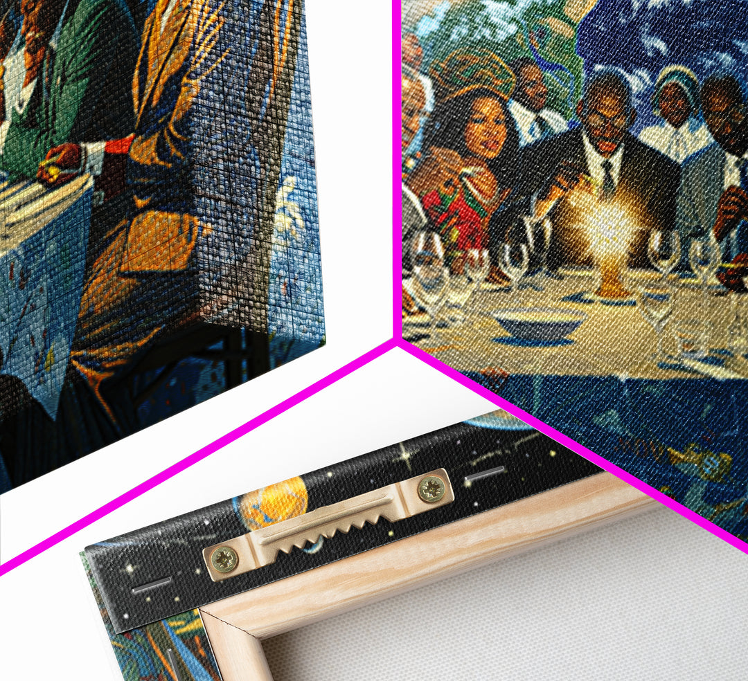 Afrofuturist African Leaders Around Earth Framed Canvas Print, Black Excellence Wall Art, Diaspora Culture Home Decor Gift