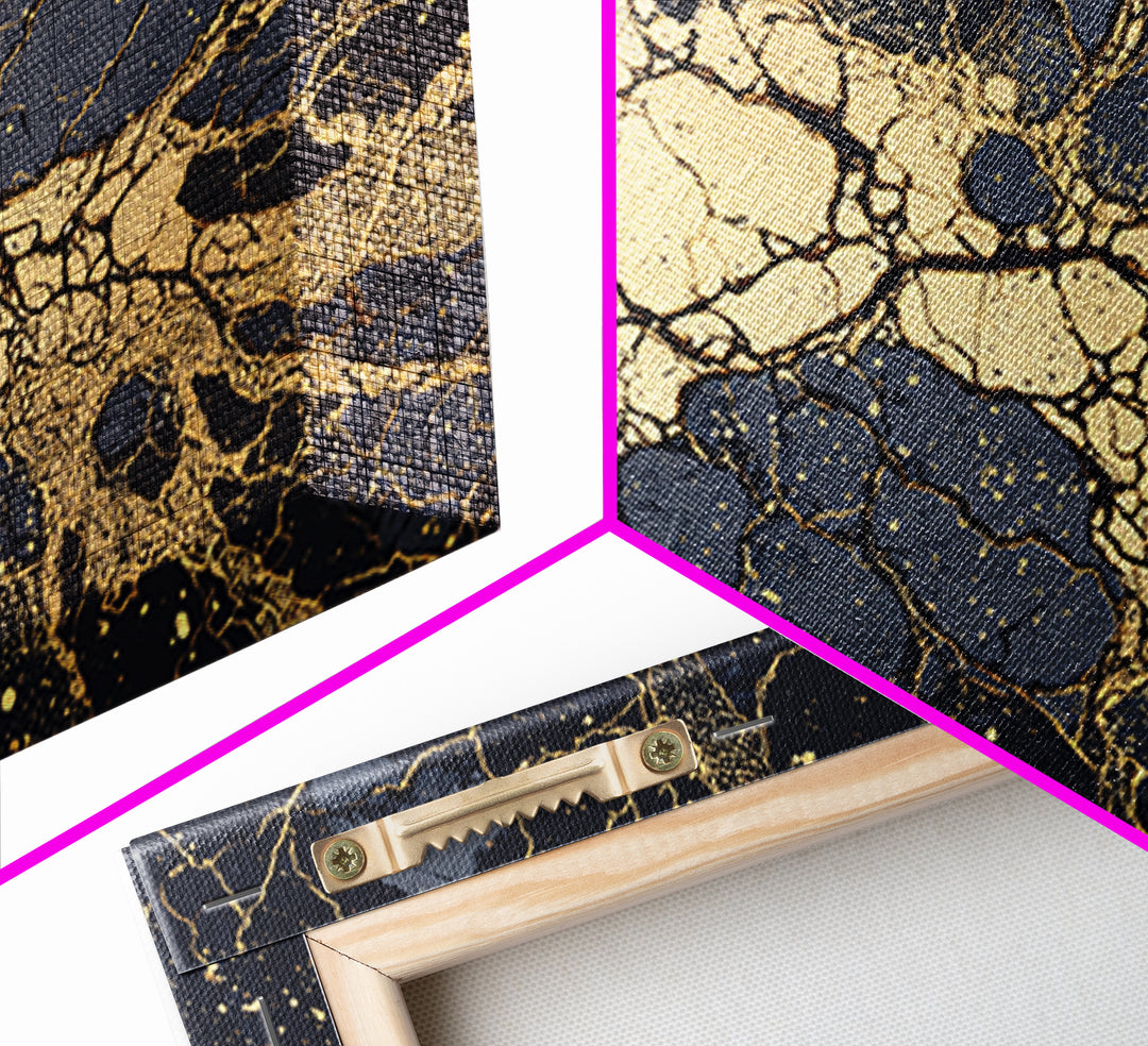 Black And Gold Abstract Cracked Marble Wall Art, Luxury Canvas Print, Modern Home Decor, Elegant Statement Piece Gift For Her