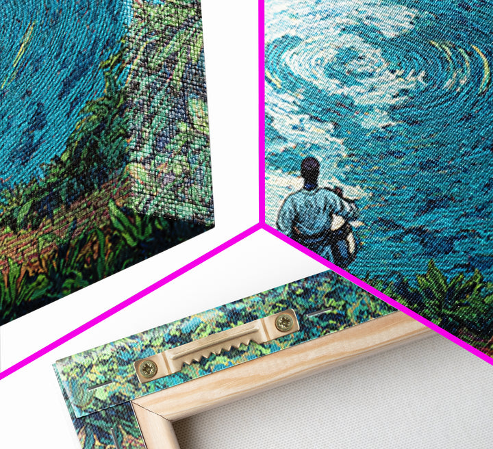 Blue River Spiral With African Musicians Wall Art, Nature Scene Art, Afrocentric Decor, Cultural Landscape Print, Home Decor Gift