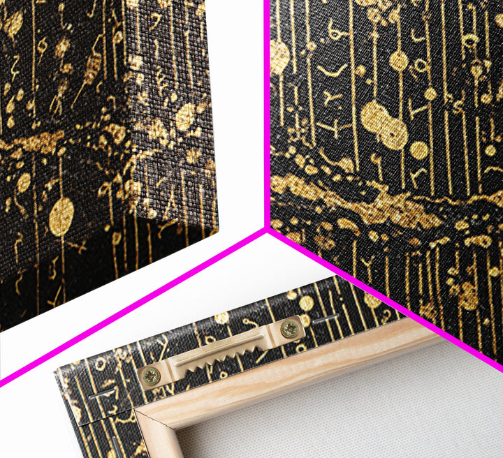 Black Gold Ancient Script Abstract Wall Art, African Inspired Luxury Canvas Decor, Textured Tribal Pattern Home Accent Print