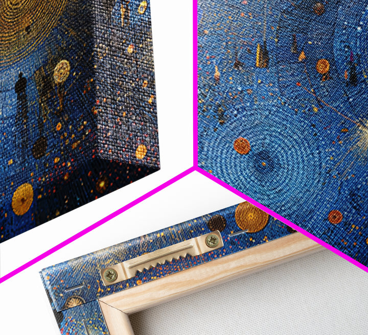 Blue Celestial Dot Pattern Canvas Print, Abstract African Art, Cosmic Tribal Wall Decor, Modern Cultural Home Decor Accent