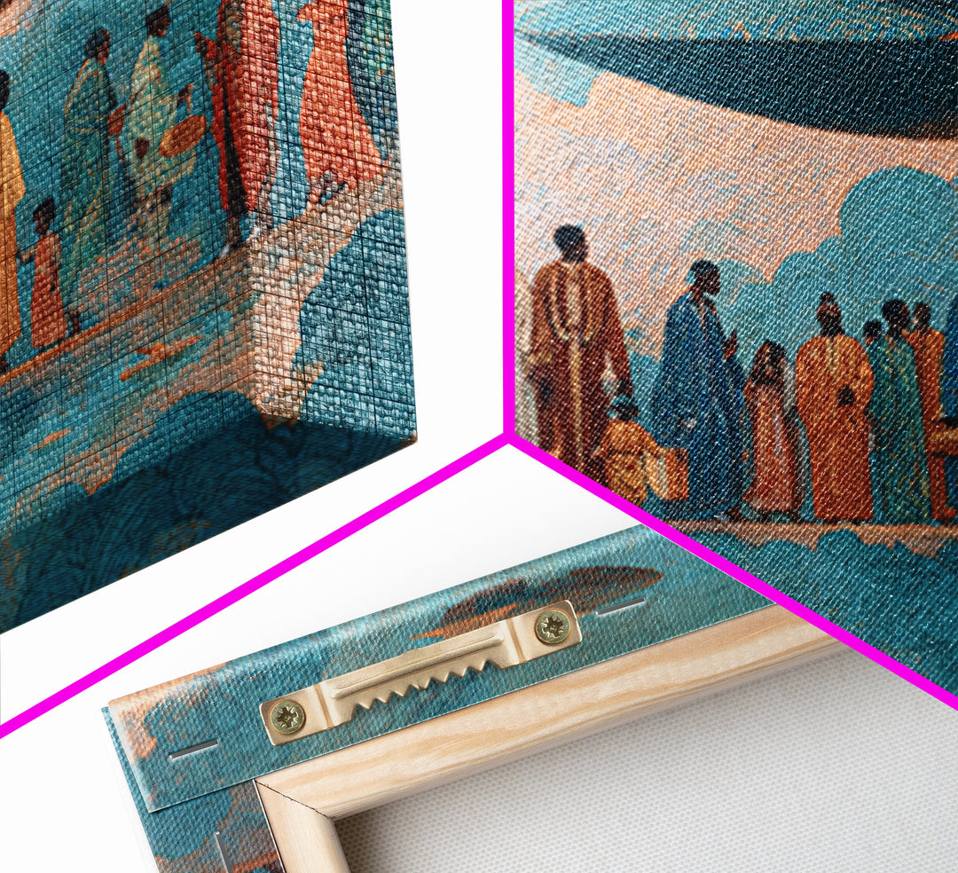 Afrofuturist Sky Procession Wall Art, Modern African Art, Black Culture Art Print, Teal Orange Contemporary Home Decor Gift