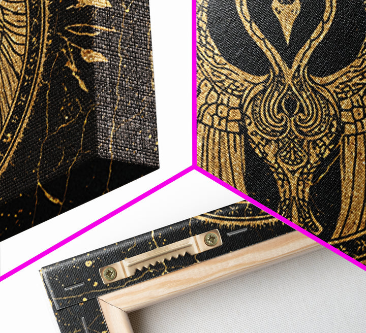 Black Gold Swan Emblem Wall Art, African Inspired Symbol Canvas, Spiritual Wall Decor, Elegant Home Art, Luxury Canvas Print