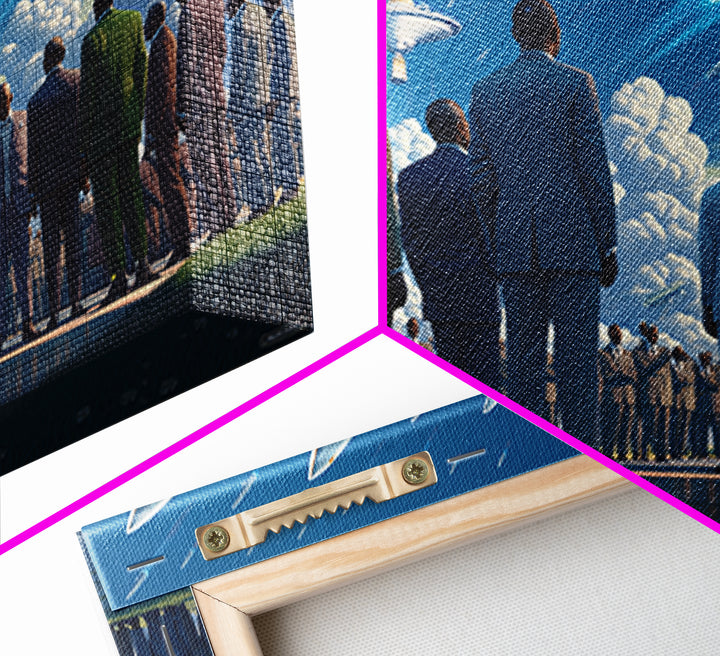 Afrofuturist Crowd Watching Spaceships Wall Art, Black Culture Art, Sci Fi African Inspired Canvas, Modern Statement Decor