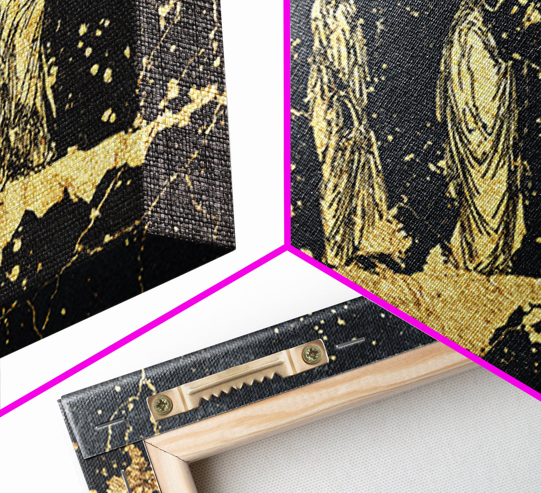 Gold Robed Ancestors On Black Marble Wall Art, African Tribal Art Print, Spiritual Diaspora Decor, Black And Gold Canvas