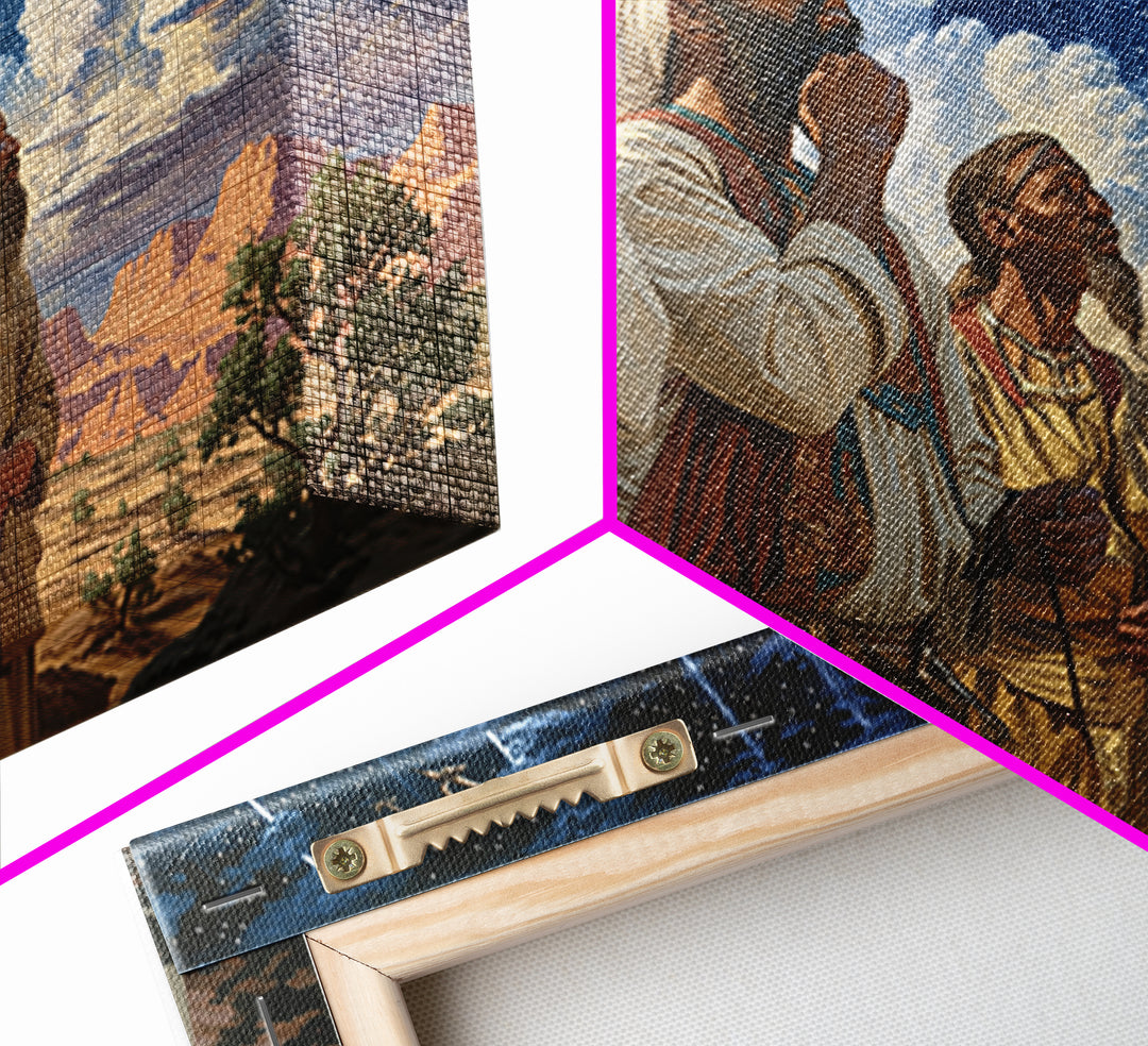 Star Gazing Prophets Beneath Meteor Sky Framed Canvas Print, African Inspired, Spiritual Wall Art, Desert Home Decor Gift