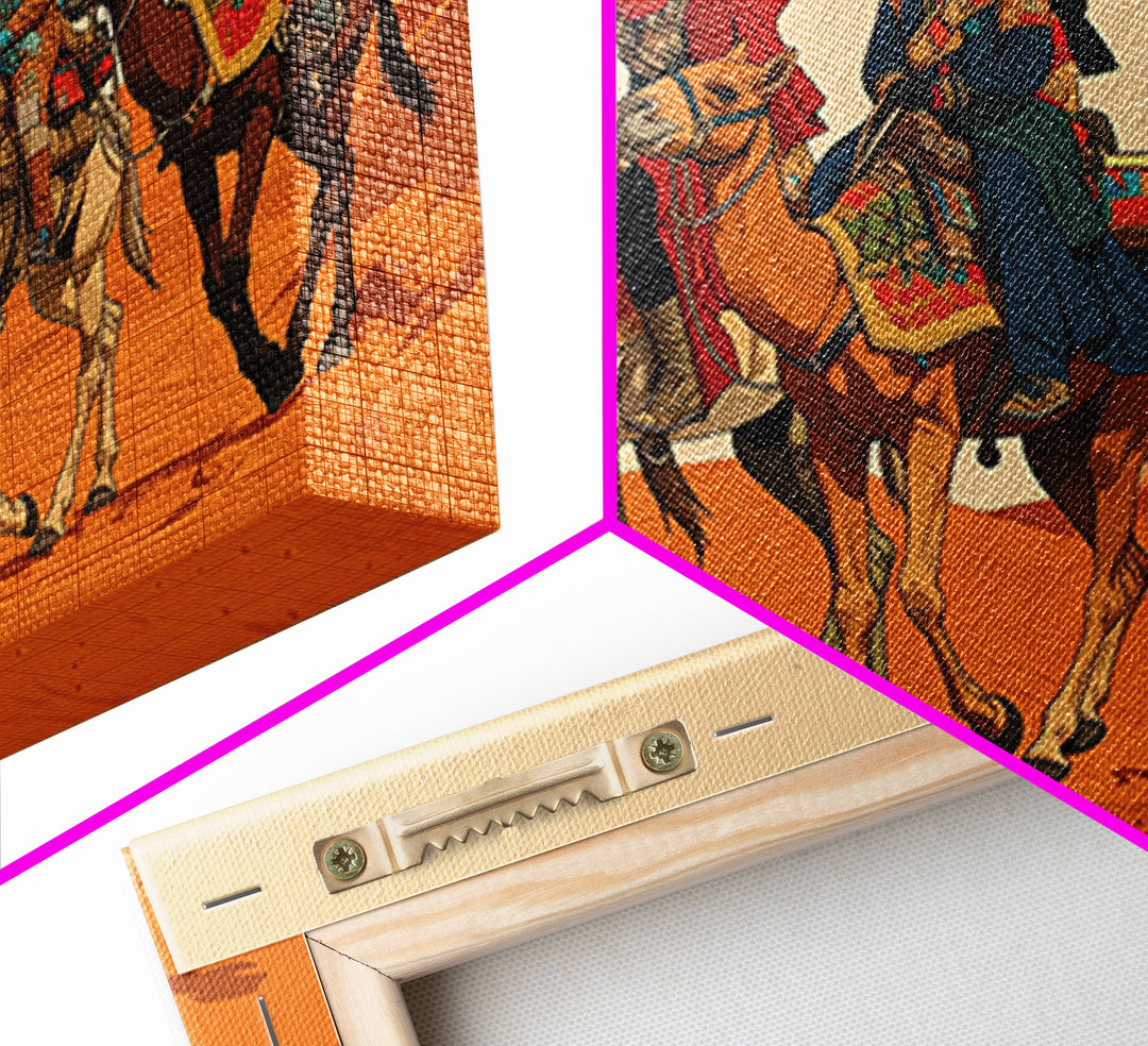 Tuareg Camel Caravan In Sahara Desert Wall Art, African Warrior Art, African Safari Decor, Boho Living Room Canvas Print
